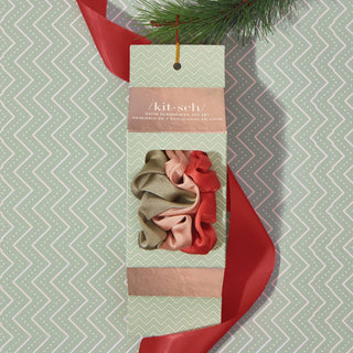 Holiday Ornament Pinksettia Scrunchies |  3pc Set