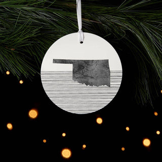 Modern Oklahoma State Shape With Stripes Wooden Ornament