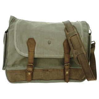 Olive Canvas Messenger Bag made with recycled fabric
