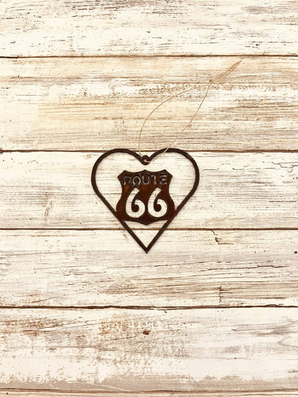 Handcrafted Rustic Heart Route 66 Ornament
