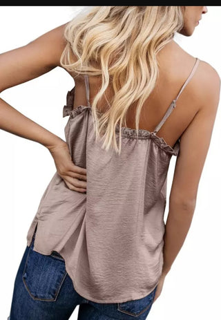 Nude Silk Cami with Lace Collar