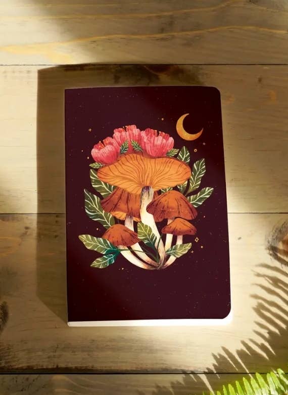 Midnight Mushroom Layflat Notebook: Lined