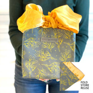 Grey And Gold Floral Print Small Reusable Gift Bag